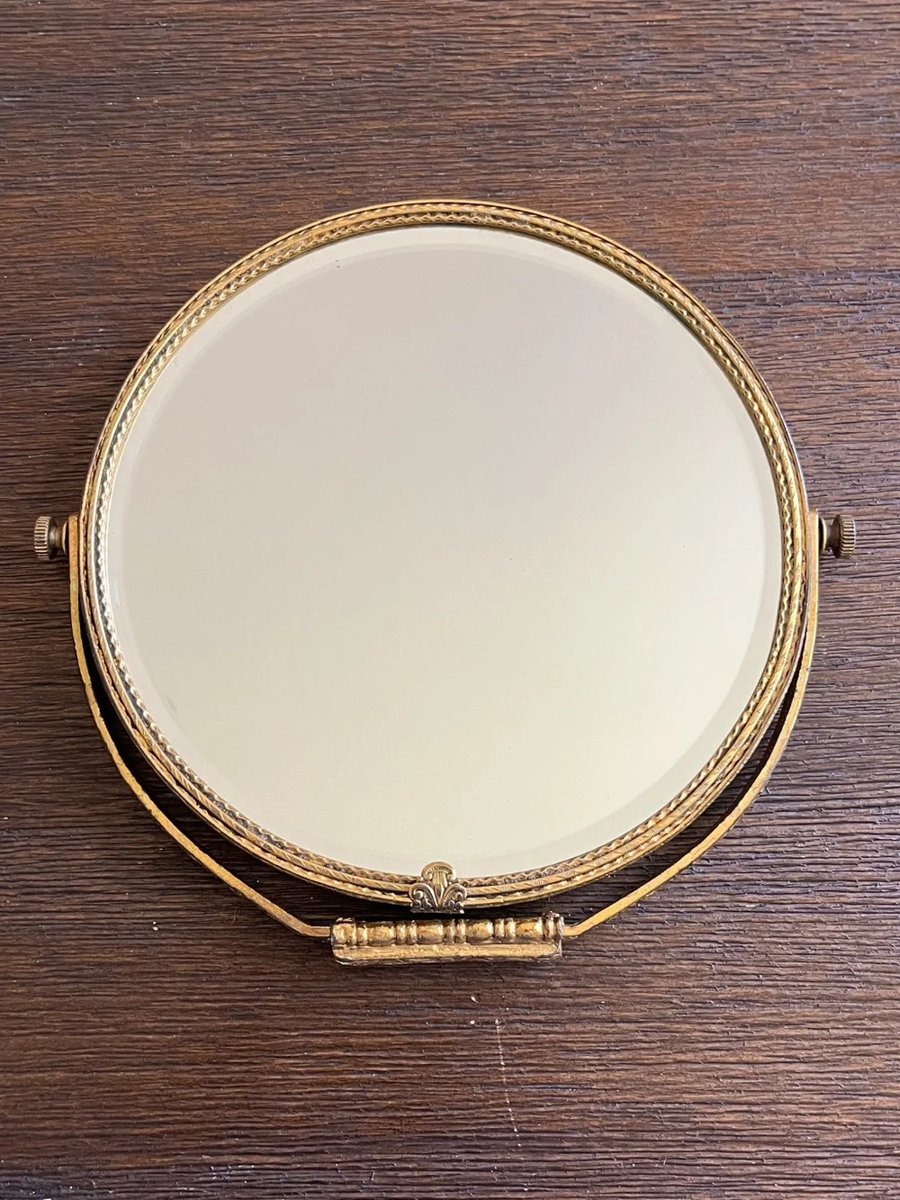 Vintage | Gold Brass Filagree Hinged Vanity Mirror | Double-Sided | Beveled